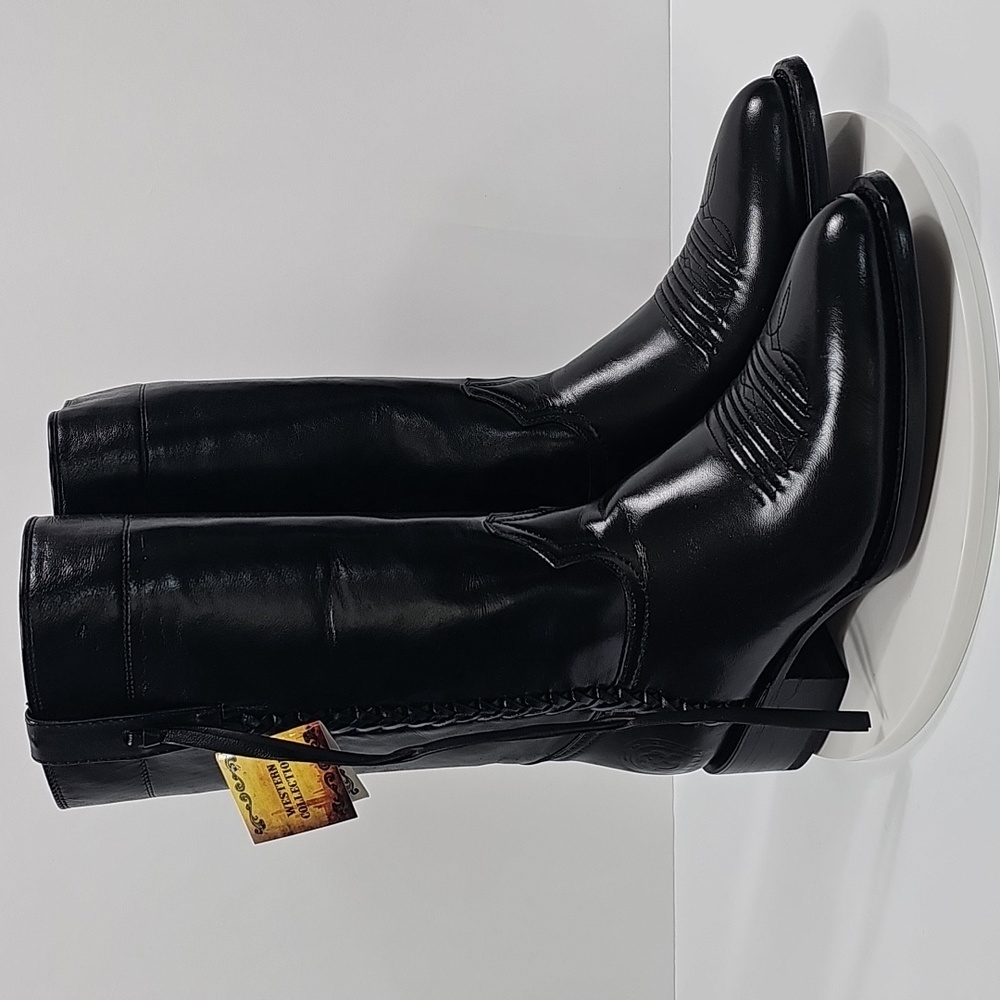 NIB Gurava Western Cowboy Boots Borrego Negro Rodeo Black Leather Size 10.5 27.5